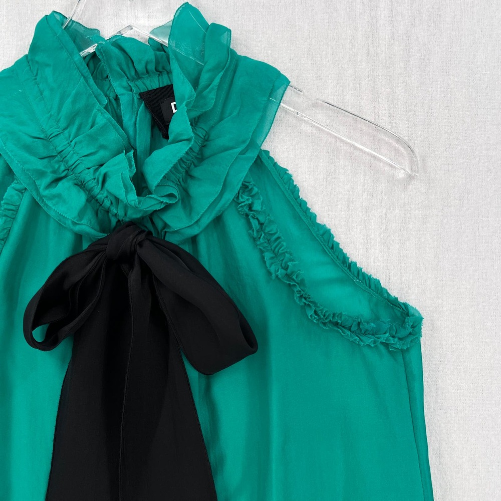 DOLCE & GABBANA Silk Sleeveless Top Womens 40 Green Black Ruffle Bow Blouse - Picture 7 of 16
